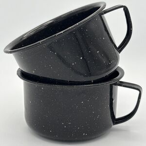 Set Of 2 Enamel Tin Cup Black And White Speckled - Short
